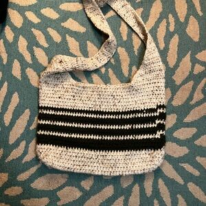 Handcrafted Black and White Striped Crochet Bag